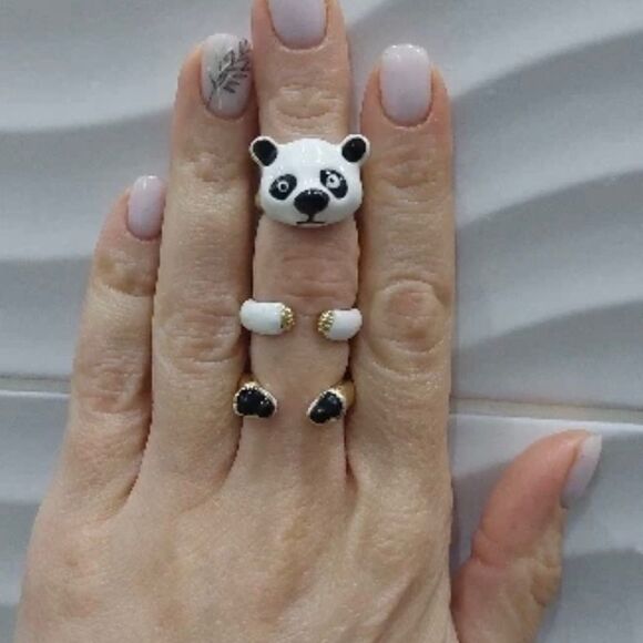 3Pcs Cute Panda Enamel Open Ring - Picture 2 of 2